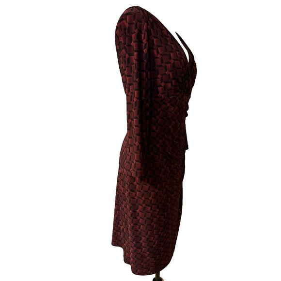 Ralph Lauren Dress 12 Black Red Plum 3/4 Long Sleeve Stretch Sheath Washable NEW - Picture 4 of 12